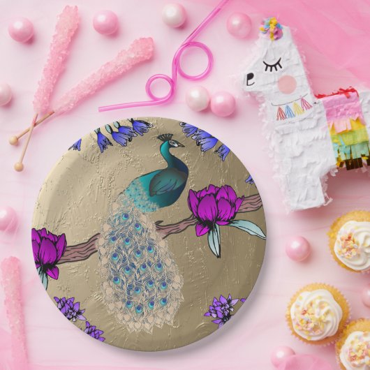 pauw in goud papieren bordje (Feest)