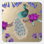 pauw in goud vierkante sticker (Voorkant)