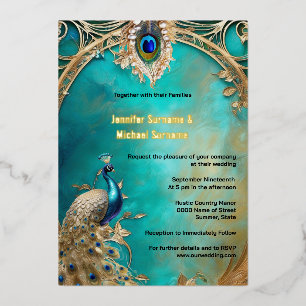 Pauw Indiase trouwdag vintage luxe chic kader Folie Uitnodiging