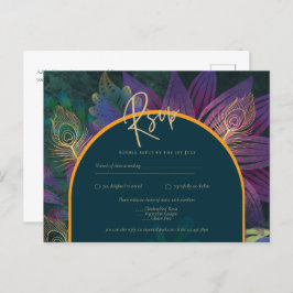 Pauw Juweel Tinten Groen Blauw Trouwen Briefkaart