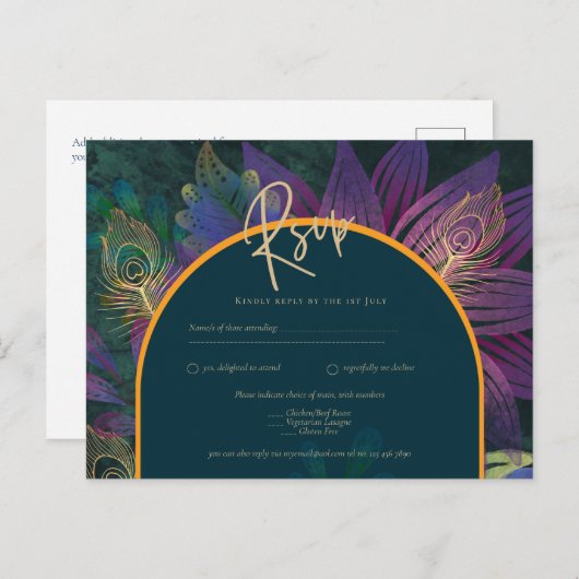 Pauw Juweel Tinten Groen Blauw Trouwen Briefkaart (Voorkant / Achterkant)