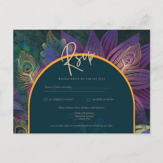 Pauw Juweel Tinten Groen Blauw Trouwen Briefkaart (Voorkant)