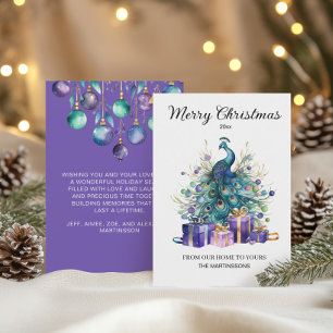 Pauw Kerstmis Paars Blauw Turkoois Feestdagenkaart
