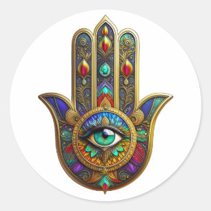 Pauw Kleur Bloemblaadjes Hamsa Groen Derde Oog Ronde Sticker