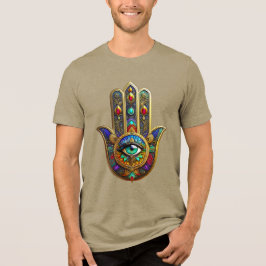 Pauw Kleur Bloemblaadjes Hamsa Groen Derde Oog Tri-Blend Shirt