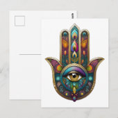 Pauw Kleuren Hamsa met Gouden Derde Oog Briefkaart (Voorkant / Achterkant)