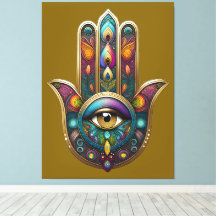 Pauw Kleuren Hamsa met Gouden Derde Oog