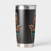 Pauw Kleuren Hamsa met Gouden Derde Oog Geïsoleerde Drinkbeker (Links)