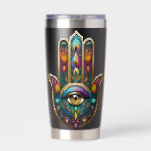 Pauw Kleuren Hamsa met Gouden Derde Oog Geïsoleerde Drinkbeker (Achterkant)