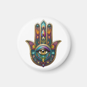 Pauw Kleuren Hamsa met Gouden Derde Oog Magneet