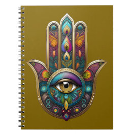 Pauw Kleuren Hamsa met Gouden Derde Oog Notitieboek