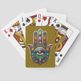 Pauw Kleuren Hamsa met Gouden Derde Oog Pokerkaarten