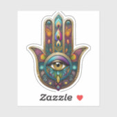 Pauw Kleuren Hamsa met Gouden Derde Oog Sticker (Vel)