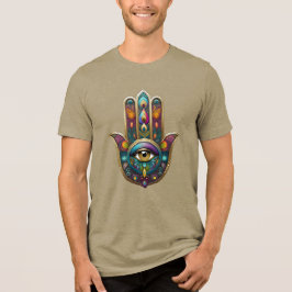 Pauw Kleuren Hamsa met Gouden Derde Oog Tri-Blend Shirt