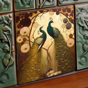 Pauw Klimt Goud Groen Wand Decor Art Nouveau Tegeltje
