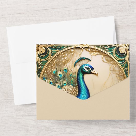 pauw luxueuze art nouveau siervogel all in one uitnodiging (Achterkant)