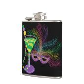 Pauw masker en Martini Mardi Gras Heupfles (Links)