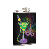 Pauw masker en Martini Mardi Gras Heupfles (Rechts)