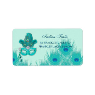 Pauw Maskerade Feest Bal Turquoise Veren Etiket