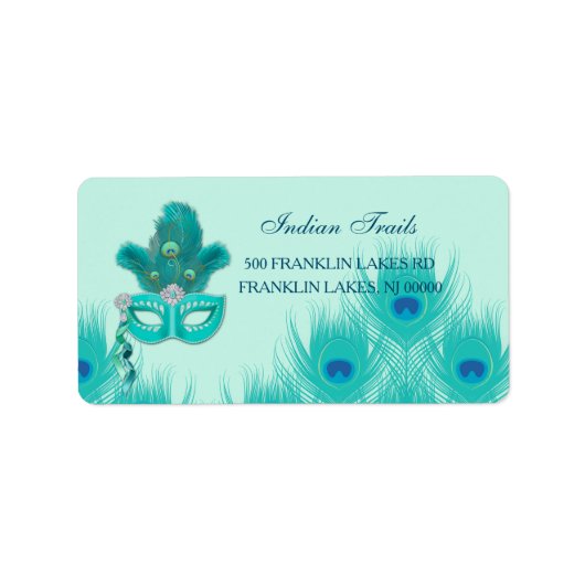 Pauw Maskerade Feest Bal Turquoise Veren Etiket (Voorkant)