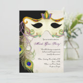 Pauw Maskerade Maskerade Bal - Mardi Gras Feest Kaart (Staand voorkant)
