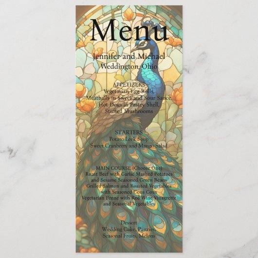 Pauw Maximalistische Fantasie Luxe Trouwmenu Menu (Voorkant)