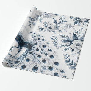 Pauw met blauwe bloemen cadeaupapier