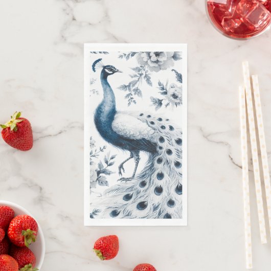 Pauw met blauwe bloemen servet (Insitu)