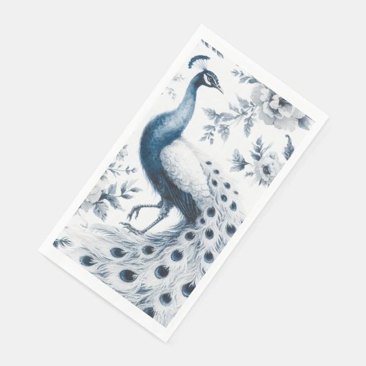Pauw met blauwe bloemen servet (Hoek)