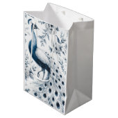 Pauw met bloemen blauwe cadeautas (Voorkant Gekanteld)