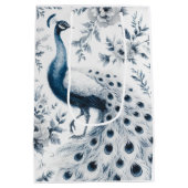 Pauw met bloemen blauwe cadeautas (Achterkant)