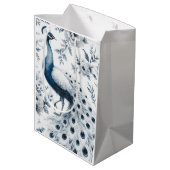 Pauw met bloemen blauwe cadeautas (Achterkant Gekanteld)