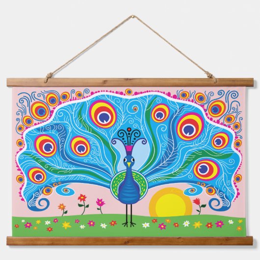 Pauw met Bloemen Hangend Wandkleed (Voorkant)