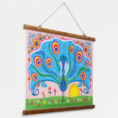Pauw met Bloemen Hangend Wandkleed (Gebogen)