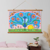 Pauw met Bloemen Hangend Wandkleed (Slaapkamer)