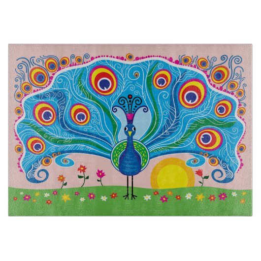 Pauw met Bloemen Snijplank (Voorkant)