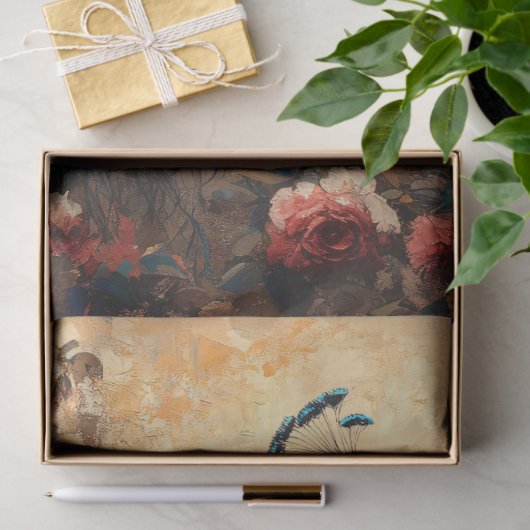 Pauw met Blush Pink Roses Decoupage Tissuepapier (Geschenk)