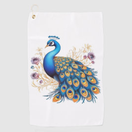 Pauw Met Paarse Bloemen Golfhanddoek