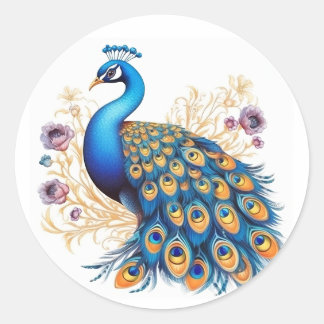 Pauw Met Paarse Bloemen Ronde Sticker