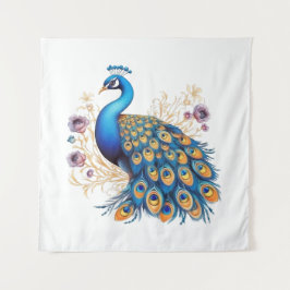 Pauw Met Paarse Bloemen Wandkleed