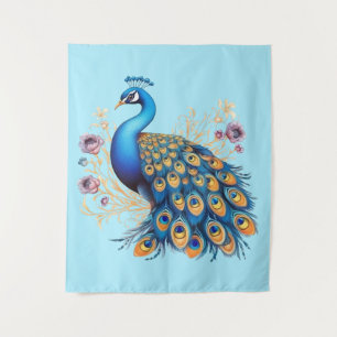 Pauw Met Paarse Bloemen Wandkleed
