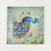 Pauw Met Paarse Bloemen Wandkleed (Voorkant (horizontaal))