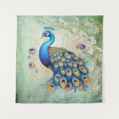 Pauw Met Paarse Bloemen Wandkleed (Voorkant)