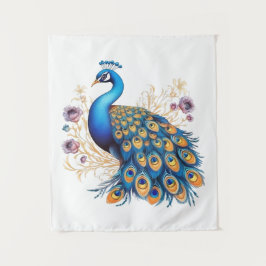 Pauw Met Paarse Bloemen Wandkleed