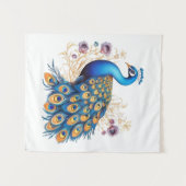 Pauw Met Paarse Bloemen Wandkleed (Voorkant (horizontaal))