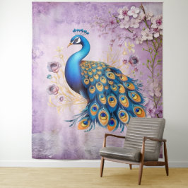 Pauw Met Paarse Bloemen Wandkleed
