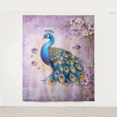Pauw Met Paarse Bloemen Wandkleed (Voorkant)