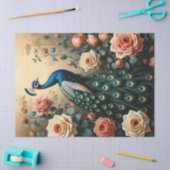 Pauw met perzik en roze rozen Decoupage Tissuepapier (Craft)
