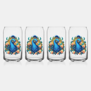 Pauw Met Perzikrozen Blikvorm Glas
