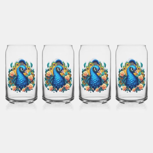 Pauw Met Perzikrozen Blikvorm Glas (Voorkant)